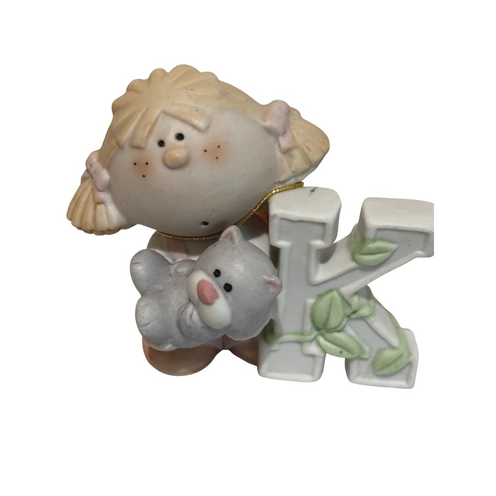 George Good Bumpkins Fabrizio Porcelain Figurine Alphabet Letter K Girl & Kitten